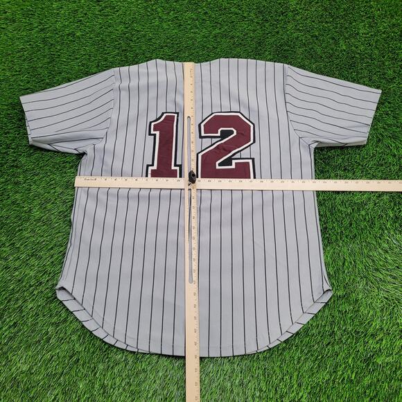 Vintage 80s St-Lukes Baseball Jersey Shirt Large 23x30 Gray Baggy Stripes - Picture 3 of 13